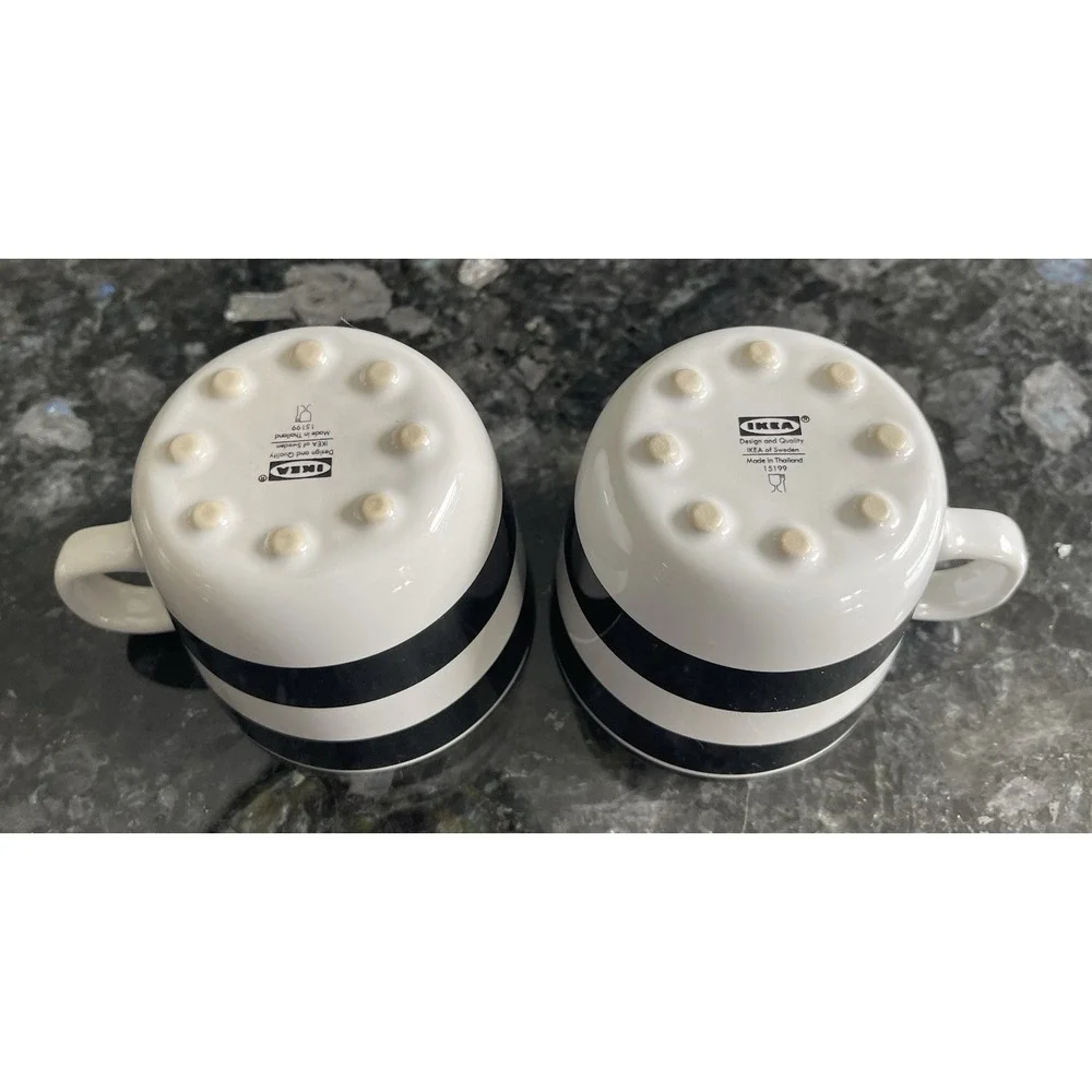 Ikea Ungdom Set Of 4 Black White Dots Stripes Ceramic Coffee Mugs READ